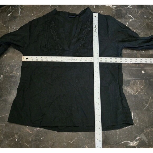 A.N.A. Womens Blouse Sz XL Black Long Sleeve Top Shirt Semi Sheer Floral Details - Picture 11 of 12